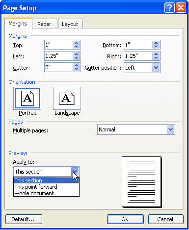 change page layout in word