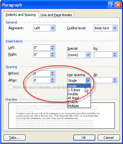 spacing between words in word 2009